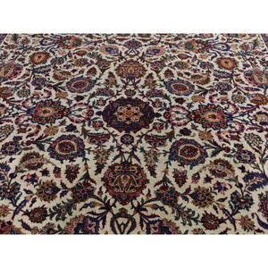 8'10"x12'2" Ivory Antique Persian Kashan Full Pile Exc Condition Pure Wool Hand Knotted Oriental Rug FWR286206