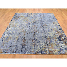 Load image into Gallery viewer, 6&#39;x9&#39; Gray Abstract Design Wool and Silk Hi-Low Pile Hand Knotted Oriental Rug FWR286770