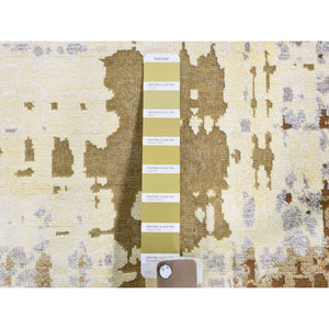 8'x9'10" Yellow Abstract Design Silk With Textured Wool Hand Knotted Oriental Rug FWR287700