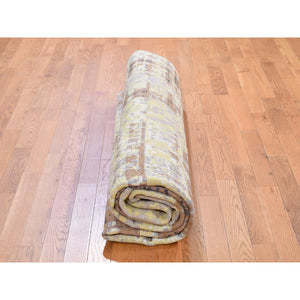 8'x9'10" Yellow Abstract Design Silk With Textured Wool Hand Knotted Oriental Rug FWR287700