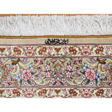 Load image into Gallery viewer, 3&#39;3&quot;x5&#39; Beige Silk Qum Persian Signed 600 KPSI Hand Knotted Oriental Rug FWR289062