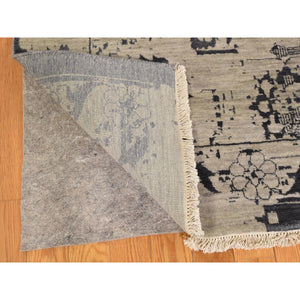 9'1"x12' Gray Wool And Silk Transitional Erased Persian Design Hand Knotted Oriental Rug FWR290142