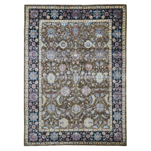 8'10"x12' Brown Silk With Textured Wool Persian Design Hand Knotted Oriental Rug FWR290214