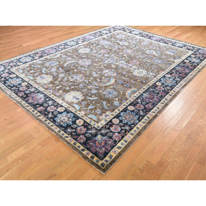8'10"x12' Brown Silk With Textured Wool Persian Design Hand Knotted Oriental Rug FWR290214