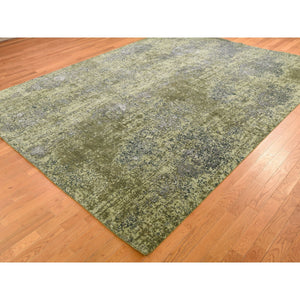 9'1"x12' The Greens, Pure Silk With Textured Wool Hand Knotted Oriental Rug FWR291276