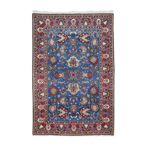 4'8"x7' Blue Vintage Persian Qum Full Pile Exc Condition Hand Knotted Oriental Rug FWR292236