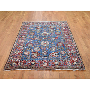 4'8"x7' Blue Vintage Persian Qum Full Pile Exc Condition Hand Knotted Oriental Rug FWR292236