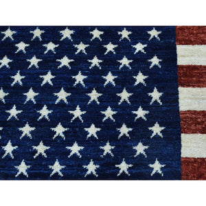 2'5"x4' Hand Knotted Pure Wool Peshawar American Flag Wall Hanging Rug FWR294372