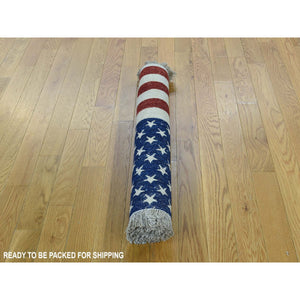 2'5"x4' Hand Knotted Pure Wool Peshawar American Flag Wall Hanging Rug FWR294372