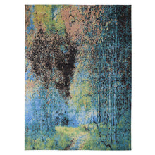 Load image into Gallery viewer, 8&#39;10&quot;x12&#39; THE FOREST, Wool And Silk Abstract With Greens Hand Knotted Oriental Rug FWR294450