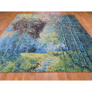 8'10"x12' THE FOREST, Wool And Silk Abstract With Greens Hand Knotted Oriental Rug FWR294450