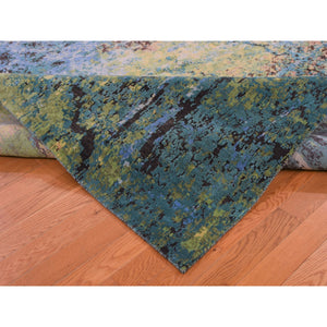 8'10"x12' THE FOREST, Wool And Silk Abstract With Greens Hand Knotted Oriental Rug FWR294450