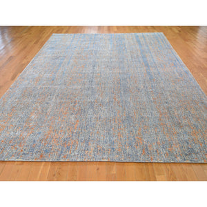 8'10"x12'2" Water Dripping Design Silk With Textured Wool Hand Knotted Oriental Rug FWR294462