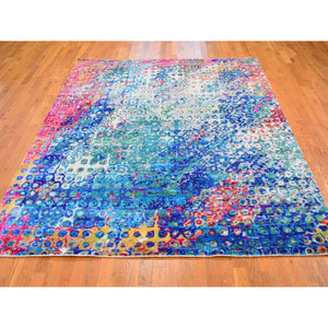 8'x10'3" THE PEACOCK, Sari Silk Colorful Hand Knotted Oriental Rug FWR296256