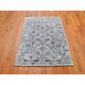 3'x5'2" Ivory Silk With Textured Wool Tabriz Hand Knotted Oriental Rug FWR296760