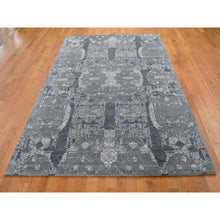 Load image into Gallery viewer, 6&#39;1&quot;x9&#39;3&quot; Gray Wool And Pure Silk Jewellery Design Hand Knotted Oriental Rug FWR299682