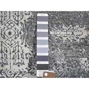 6'1"x9'3" Gray Wool And Pure Silk Jewellery Design Hand Knotted Oriental Rug FWR299682