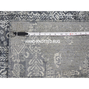 6'1"x9'3" Gray Wool And Pure Silk Jewellery Design Hand Knotted Oriental Rug FWR299682