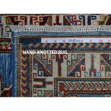 Load image into Gallery viewer, 2&#39;1&quot;x3&#39; Super Kazak Pure Wool Blue Geometric Design Hand-Knotted Oriental Rug FWR300450