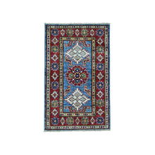 Load image into Gallery viewer, 2&#39;x3&#39; Super Kazak Pure Wool Blue Geometric Design Hand-Knotted Oriental Rug FWR300474