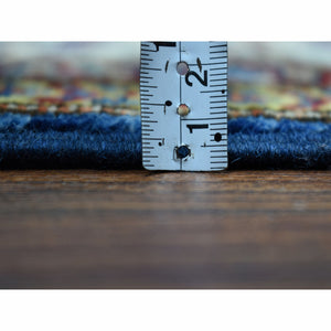 2'10"x4'2" Blue Super Kazak Pure Wool Geometric Design Hand-Knotted Oriental Rug FWR300630