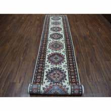 Load image into Gallery viewer, 2&#39;9&quot;x19&#39;1&quot; Ivory Super Kazak Geometric Design Hand-Knotted XL Runner Oriental Rug FWR301122