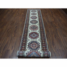 Load image into Gallery viewer, 2&#39;9&quot;x19&#39;1&quot; Ivory Super Kazak Geometric Design Hand-Knotted XL Runner Oriental Rug FWR301122