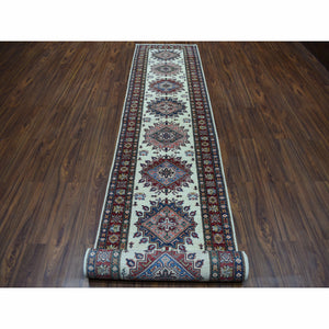 2'9"x19'1" Ivory Super Kazak Geometric Design Hand-Knotted XL Runner Oriental Rug FWR301122