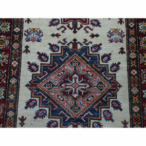 2'9"x19'1" Ivory Super Kazak Geometric Design Hand-Knotted XL Runner Oriental Rug FWR301122