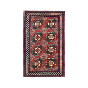 3'3"x5'3" Vintage Red Elephant Feet Design Afghan Andkhoy Pure Wool Hand-Knotted Oriental Rug FWR302640