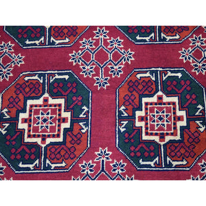 3'3"x5'3" Vintage Red Elephant Feet Design Afghan Andkhoy Pure Wool Hand-Knotted Oriental Rug FWR302640