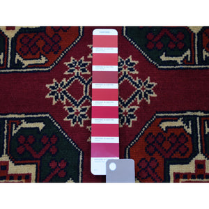 3'3"x5'3" Vintage Red Elephant Feet Design Afghan Andkhoy Pure Wool Hand-Knotted Oriental Rug FWR302640