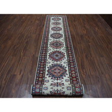 Load image into Gallery viewer, 2&#39;9&quot;x19&#39; Ivory Super Kazak Geometric Design XL Runner Pure Wool Hand-Knotted Oriental Rug FWR303876