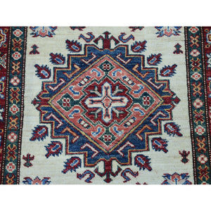 2'9"x19' Ivory Super Kazak Geometric Design XL Runner Pure Wool Hand-Knotted Oriental Rug FWR303876