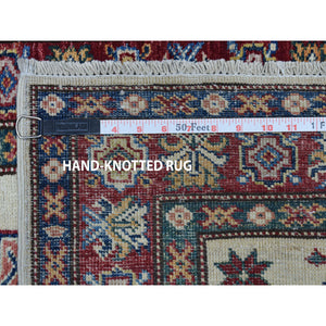 2'9"x19' Ivory Super Kazak Geometric Design XL Runner Pure Wool Hand-Knotted Oriental Rug FWR303876