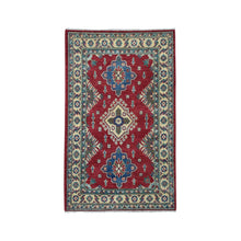 Load image into Gallery viewer, 3&#39;4&quot;x4&#39;9&quot; Red Kazak Pure Wool Geometric Design Hand-Knotted Oriental Rug FWR303906