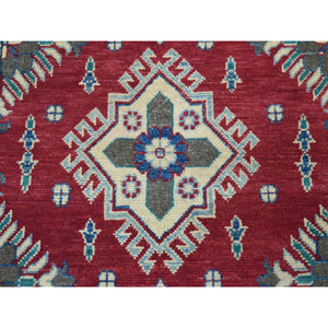 3'4"x4'9" Red Kazak Pure Wool Geometric Design Hand-Knotted Oriental Rug FWR303906
