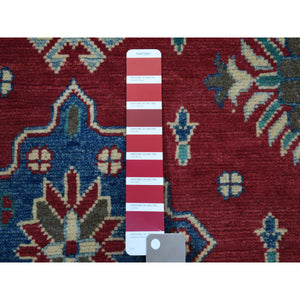 3'4"x4'9" Red Kazak Pure Wool Geometric Design Hand-Knotted Oriental Rug FWR303906