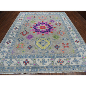9'2"x11'7" Colorful Fusion Kazak Geometric Design Pure Wool Hand-Knotted Oriental Rug FWR304038