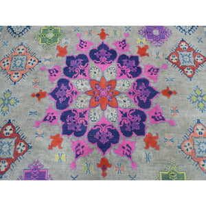 9'2"x11'7" Colorful Fusion Kazak Geometric Design Pure Wool Hand-Knotted Oriental Rug FWR304038
