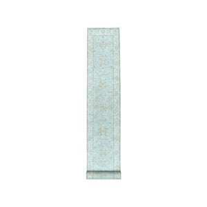2'8"x15'9" White Wash Peshawar Pure Wool Hand-Knotted Oriental XL Runner Rug FWR304752