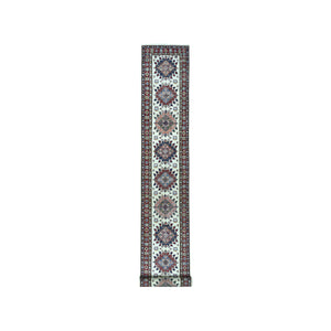 2'10"x19'1" Ivory Super Kazak Geometric Design XL Runner Pure Wool Hand-Knotted Oriental Rug FWR304932