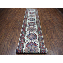 Load image into Gallery viewer, 2&#39;10&quot;x19&#39;1&quot; Ivory Super Kazak Geometric Design XL Runner Pure Wool Hand-Knotted Oriental Rug FWR304932