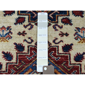 2'10"x19'1" Ivory Super Kazak Geometric Design XL Runner Pure Wool Hand-Knotted Oriental Rug FWR304932