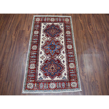 Load image into Gallery viewer, 2&#39;8&quot;x4&#39;7&quot; Ivory Super Kazak Pure Wool Geometric Design Hand-Knotted Oriental Rug FWR305358