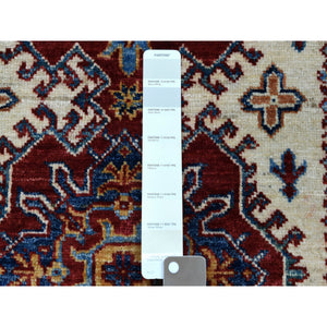 2'8"x4'7" Ivory Super Kazak Pure Wool Geometric Design Hand-Knotted Oriental Rug FWR305358