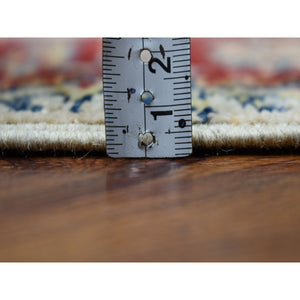 2'8"x4'7" Ivory Super Kazak Pure Wool Geometric Design Hand-Knotted Oriental Rug FWR305358