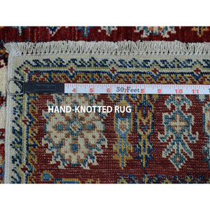 2'8"x4'7" Ivory Super Kazak Pure Wool Geometric Design Hand-Knotted Oriental Rug FWR305358