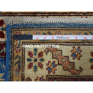 2'x3'6" Blue Super Kazak Pure Wool Geometric Design Hand-Knotted Oriental Rug FWR305478