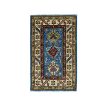 Load image into Gallery viewer, 2&#39;x3&#39;6&quot; Blue Super Kazak Pure Wool Geometric Design Hand-Knotted Oriental Rug FWR305490